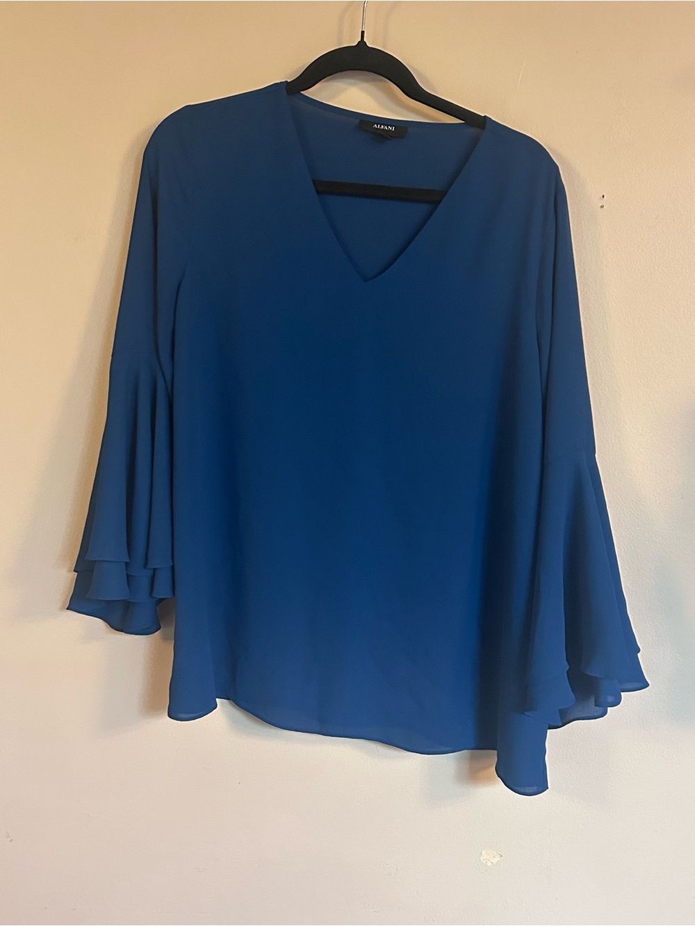 Alfani Women’s Size 12 Cobalt Blue V-Neck Ruffle Bell Sleeve Blouse